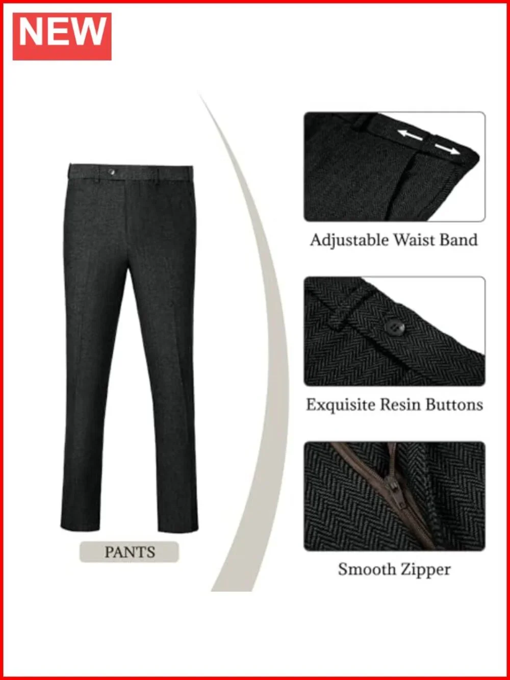 Men's 3 Piece Herringbone Tweed Suit Set Double Breasted Jacket Vest Pants